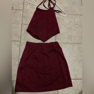 Maroon crop top and skirt set